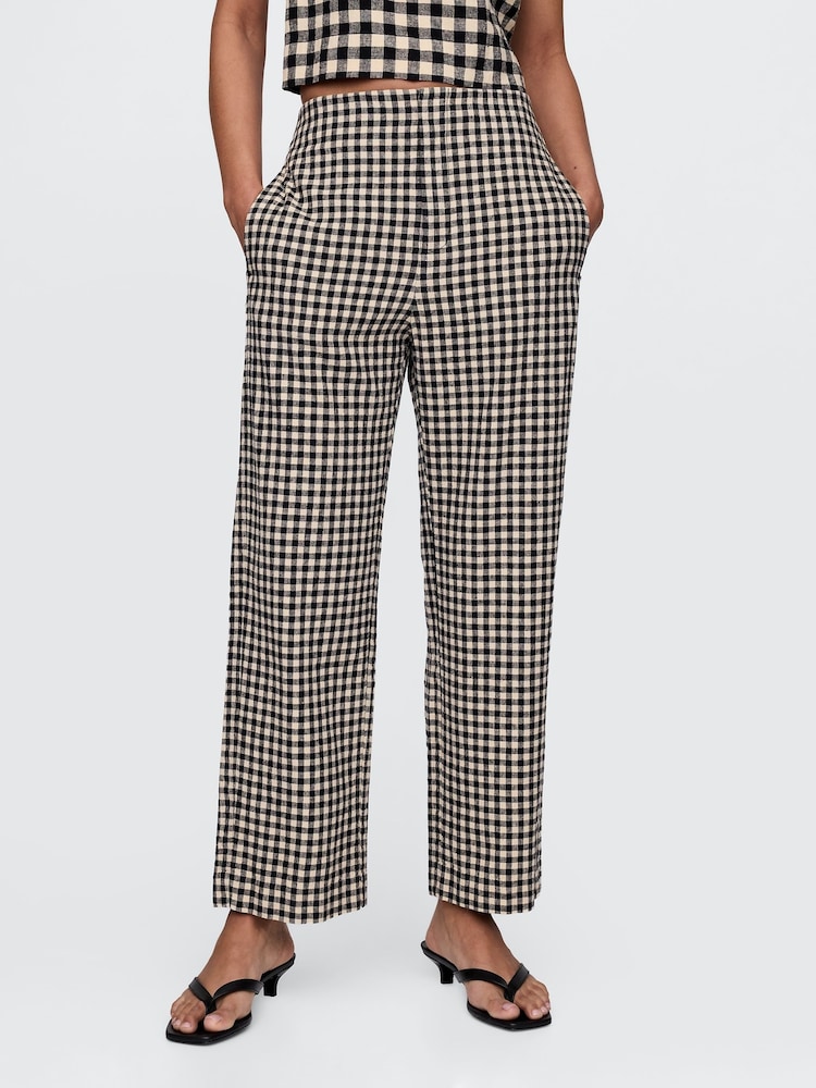 Zwart en off white gingham-ruit - Gap dikke linnen-mix broek - Image 6 of 11
