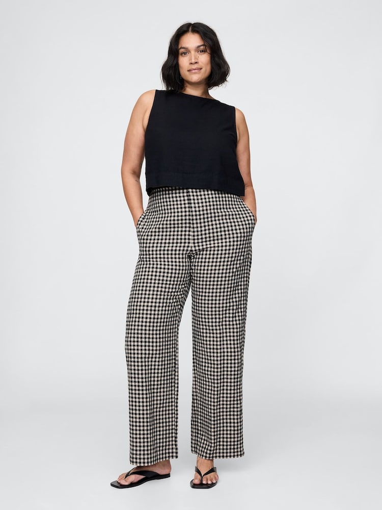 Zwart en off white gingham-ruit - Gap dikke linnen-mix broek - Image 9 of 11