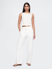 Gap White Straight Leg Heavyweight Linen-Blend Trousers - Image 4 of 5