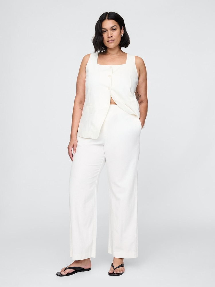 Gap White Straight Leg Heavyweight Linen-Blend Trousers - Image 5 of 5