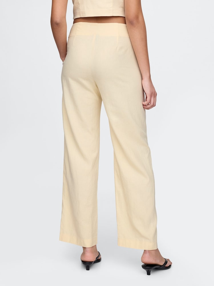 Gap Butter Yellow Straight Leg Heavyweight Linen-Blend Trousers - Image 2 of 5