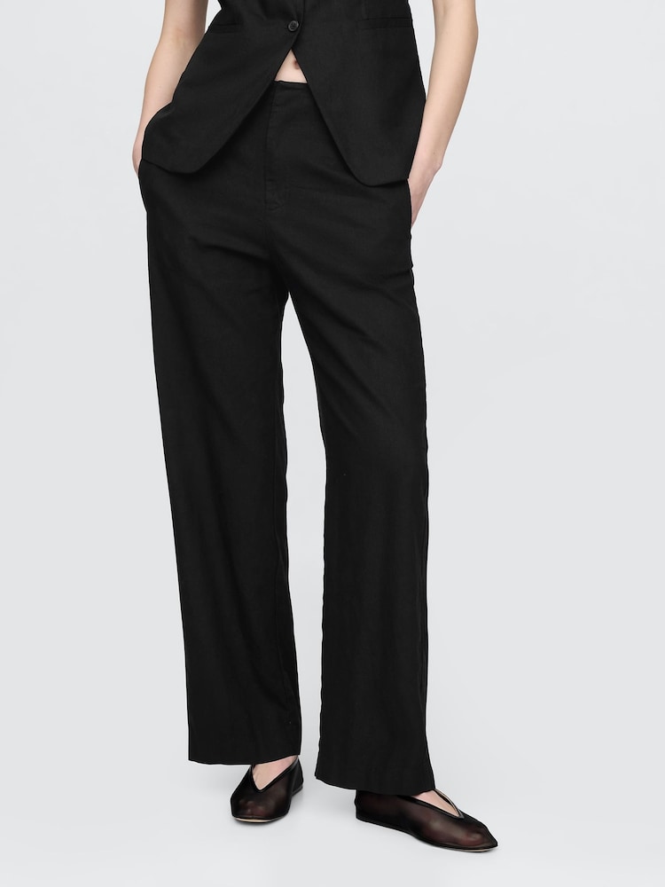 Gap Black Straight Leg Heavyweight Linen-Blend Trousers - Image 1 of 5
