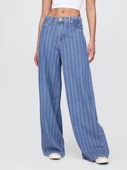 Gap Blue Pinstripe Mid Rise UltraSoft Baggy Jeans - Image 1 of 9