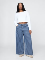Gap Blue Pinstripe Mid Rise UltraSoft Baggy Jeans - Image 5 of 9