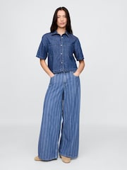 Gap Blue Pinstripe Mid Rise UltraSoft Baggy Jeans - Image 7 of 9