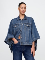 Gap Dark Indigo Blue UltraSoft Denim Cape Jacket - Image 1 of 5