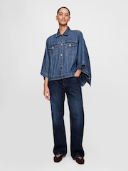 Gap Dark Indigo Blue UltraSoft Denim Cape Jacket - Image 4 of 5