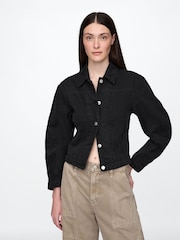 Черный - Gap UltraSoft Cotton Barrel-Sleeve Cropped Jacket - Image 1 of 3