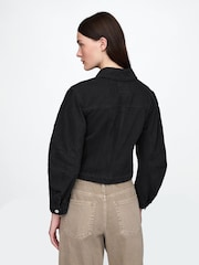 Черный - Gap UltraSoft Cotton Barrel-Sleeve Cropped Jacket - Image 2 of 3