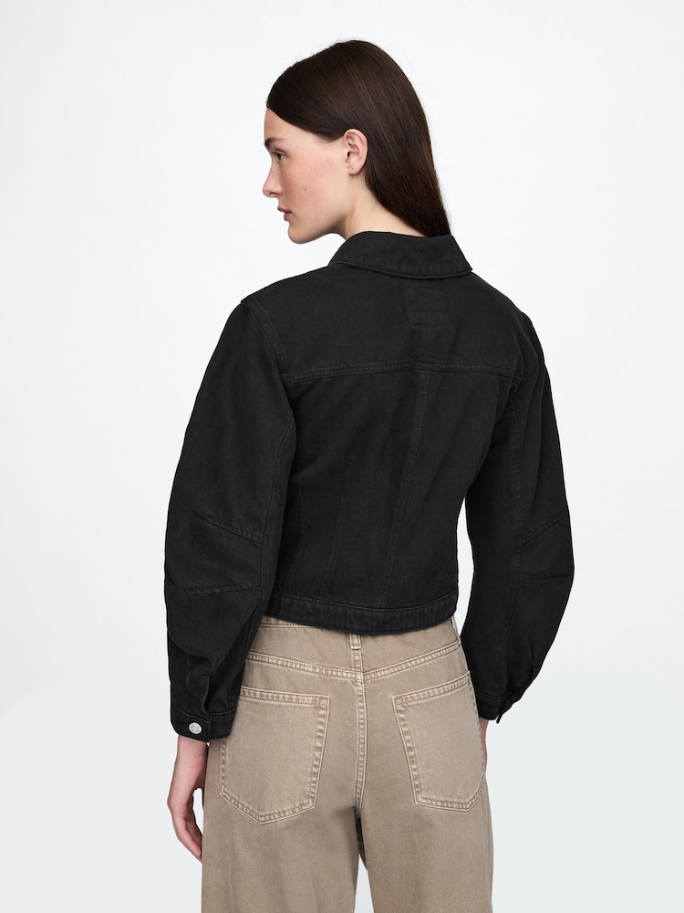 Черный - Gap UltraSoft Cotton Barrel-Sleeve Cropped Jacket - Image 2 of 3