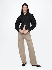 Черный - Gap UltraSoft Cotton Barrel-Sleeve Cropped Jacket - Image 3 of 3