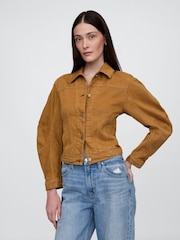 Коричневый - Gap UltraSoft Cotton Barrel-Sleeve Cropped Jacket - Image 1 of 4