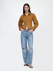 Коричневый - Gap UltraSoft Cotton Barrel-Sleeve Cropped Jacket - Image 3 of 4