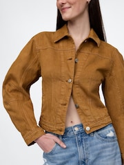 Коричневый - Gap UltraSoft Cotton Barrel-Sleeve Cropped Jacket - Image 4 of 4