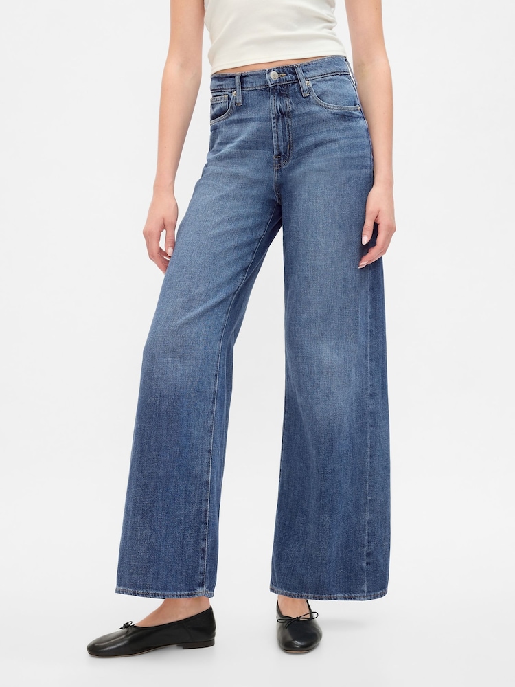 Gap Dark Blue High Waisted Wide Leg Jeans - Image 1 of 7 Gap Dark Blue High Waisted Wide Leg Jeans - Image 1 of 7