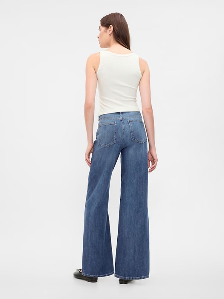 Gap Dark Blue High Waisted Wide Leg Jeans - Image 2 of 7 Gap Dark Blue High Waisted Wide Leg Jeans - Image 2 of 7