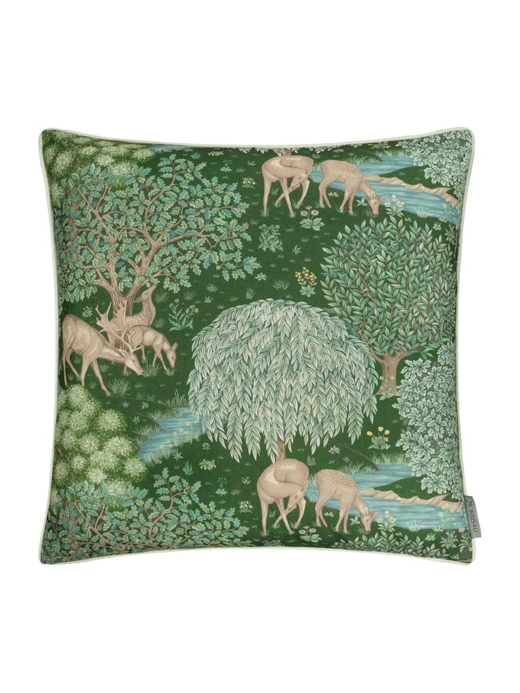 Morris & Co Forest Green The Brook Printed Outdoor Cushion - Image 1 of 3