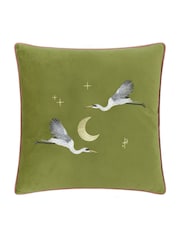 Paoletti Olive Moonlit Flight Embroidered Feather Cushion - Image 1 of 4