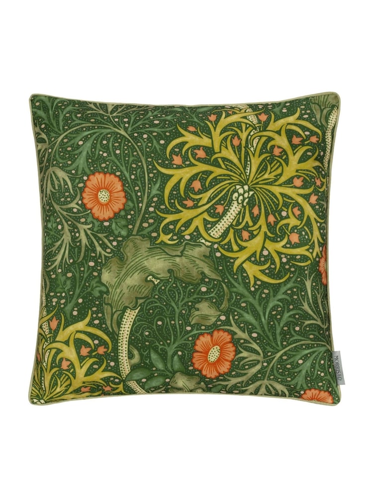 Morris & Co Forest Seaweed Printed Piped Outdoor Cushion - Image 1 of 3