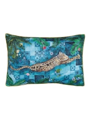 Paoletti Azure Majorelle Leopard Print Outdoor Piped Outdoor Cushion - Image 2 of 6