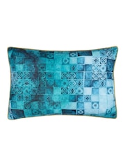 Paoletti Azure Majorelle Leopard Print Outdoor Piped Outdoor Cushion - Image 3 of 6