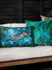 Paoletti Azure Majorelle Leopard Print Outdoor Piped Outdoor Cushion - Image 6 of 6