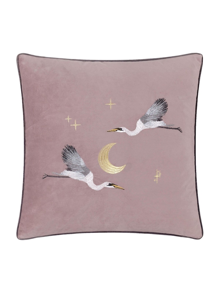 Paoletti Dusty Pink Moonlit Flight Embroidered Feather Cushion - Image 1 of 4
