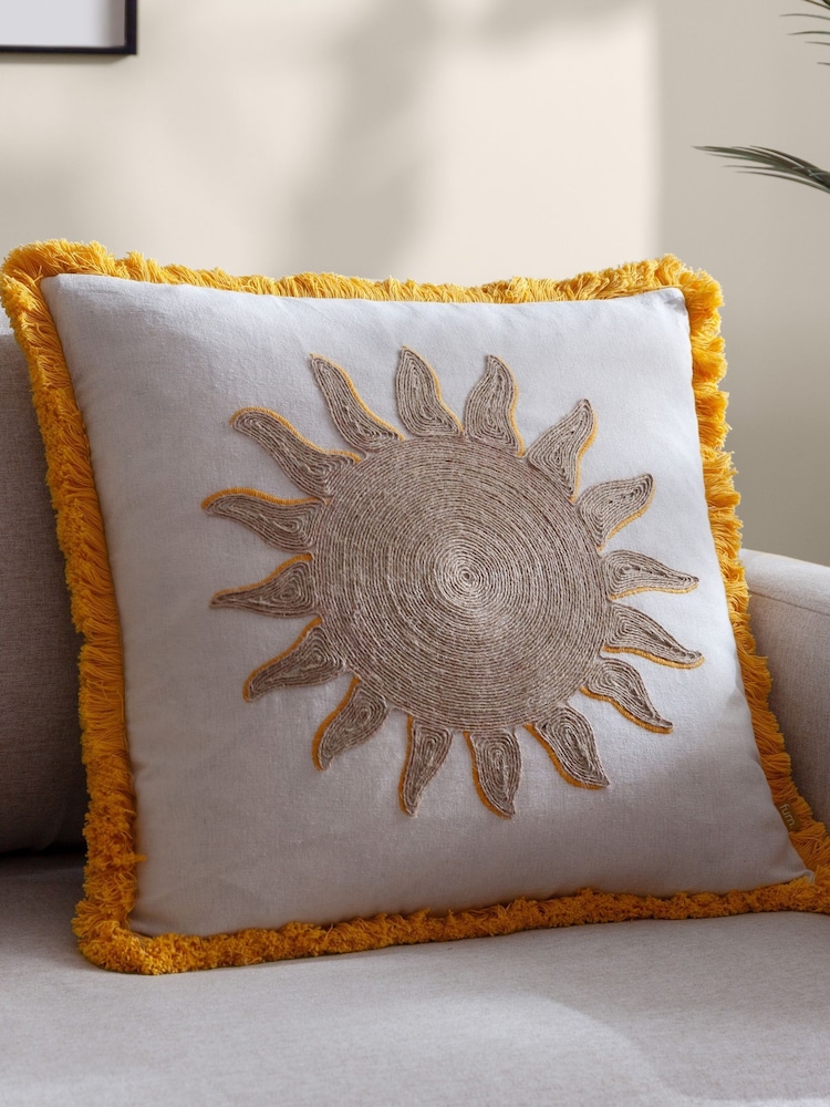 Furn Yellow Sun Embroidered Cushion - Image 1 of 6