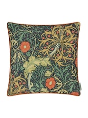 Morris & Co Indigo Seaweed Printed Piped Outdoor Cushion - Image 1 of 3
