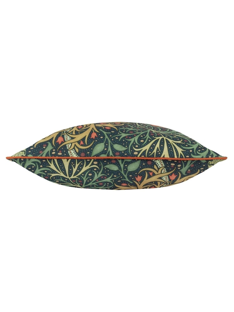 Morris & Co Indigo Seaweed Printed Piped Outdoor Cushion - Image 2 of 3