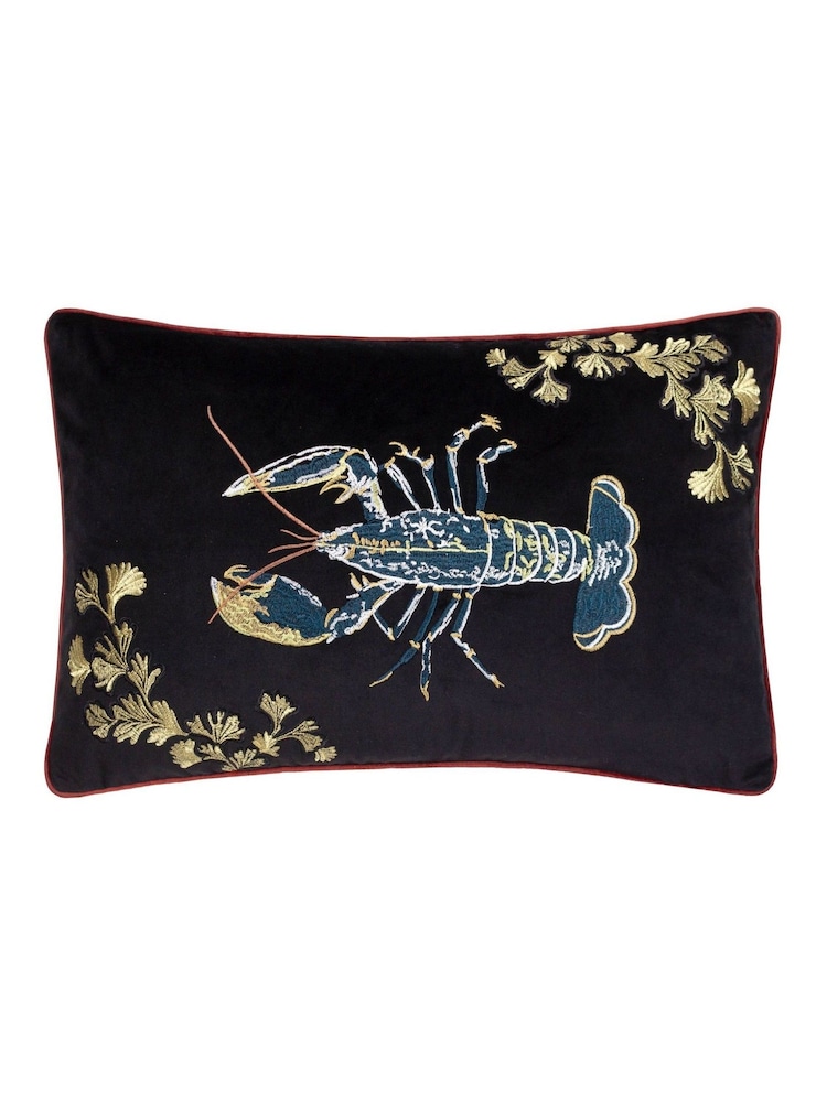 Paoletti Black Atlantica Velvet Polyester Filled Cushion - Image 2 of 6