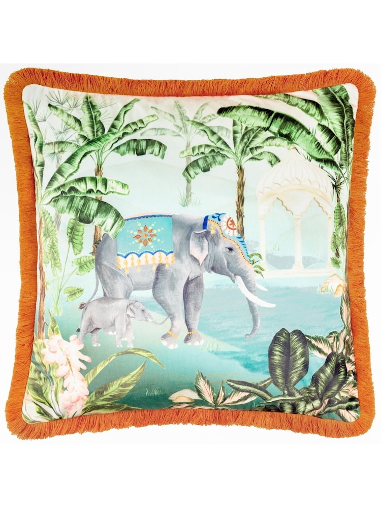 Paoletti Odisha Scene Velvet Feather Cushion - صورة 1 من 4