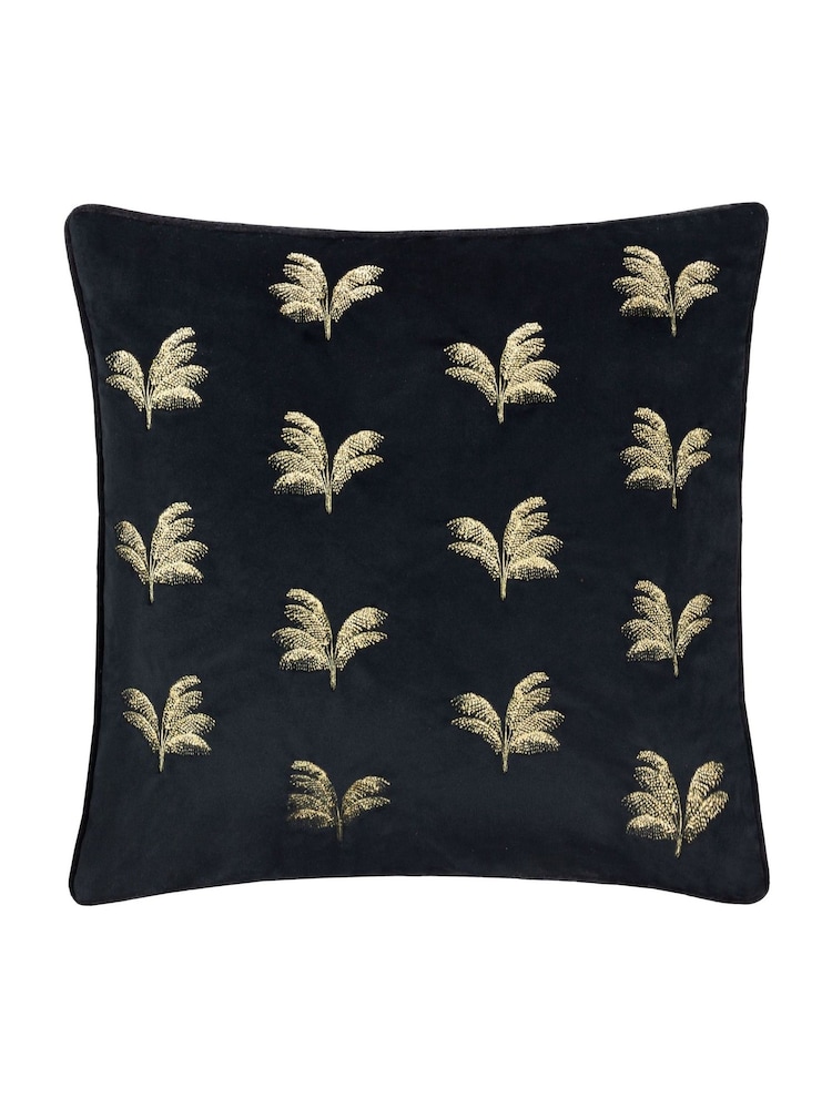 Paoletti Black Guilded Palms Polyester Filled Cushion - Image 2 of 6