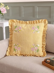 Wylder Yellow Martha Embroidered Ruffle Feather Rich Cushion - Image 1 of 6