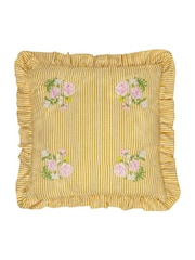 Wylder Yellow Martha Embroidered Ruffle Feather Rich Cushion - Image 3 of 6