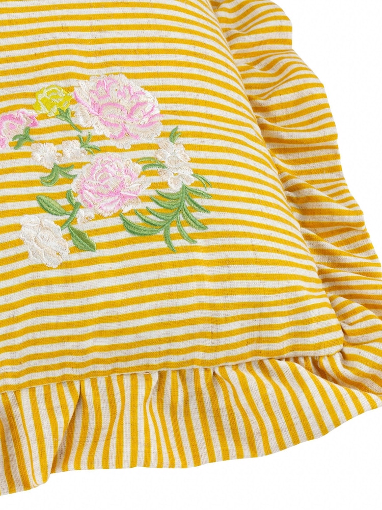 Wylder Yellow Martha Embroidered Ruffle Feather Rich Cushion - Image 6 of 6