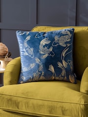 Paoletti Navy Koi Pond Velvet Polyester Filled Cushion - Image 1 of 6
