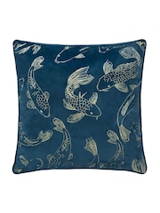 Paoletti Navy Koi Pond Velvet Polyester Filled Cushion - Image 2 of 6