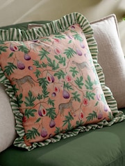 Wylder Tropics Peach Okara Leopard And Fig Printed Ruffle Cushion - Image 1 of 6