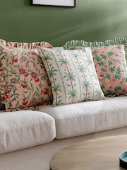 Wylder Tropics Peach Okara Leopard And Fig Printed Ruffle Cushion - Image 2 of 6