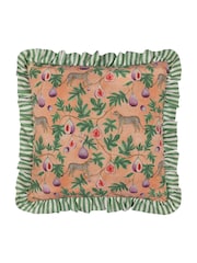 Wylder Tropics Peach Okara Leopard And Fig Printed Ruffle Cushion - Image 3 of 6