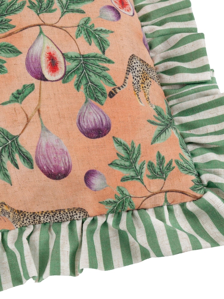 Wylder Tropics Peach Okara Leopard And Fig Printed Ruffle Cushion - Image 6 of 6