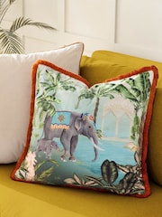 Paoletti Multicolour Odisha Scene Velvet Polyester Filled Cushion - Image 1 of 6