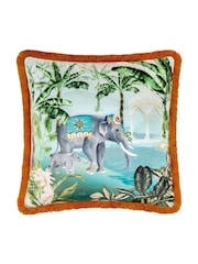 Paoletti Multicolour Odisha Scene Velvet Polyester Filled Cushion - Image 2 of 6