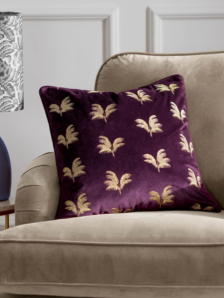 Paoletti Plum Guilded Palms Polyester Filled Cushion - Image 1 of 6