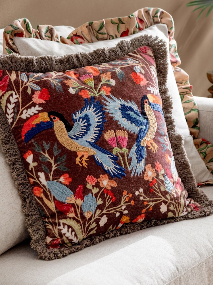 Wylder Multicolour Mirrored Toucan Polyester Filled Cushion - Image 1 of 6