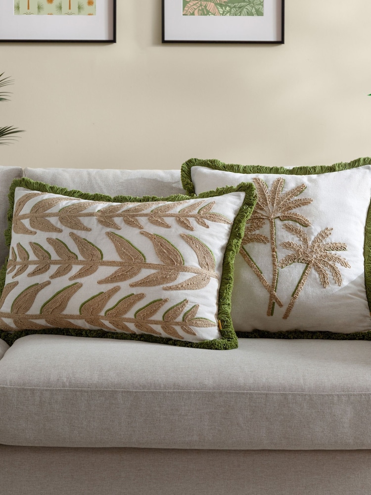 Furn Green Leaves Embroidered Cushion - Image 6 of 6