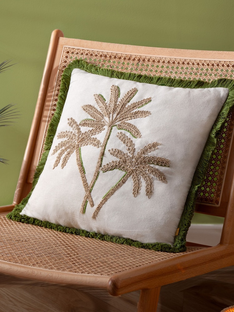 Furn Green Palm Embroidered Cushion - Image 1 of 7 Furn Green Palm Embroidered Cushion - Image 1 of 7