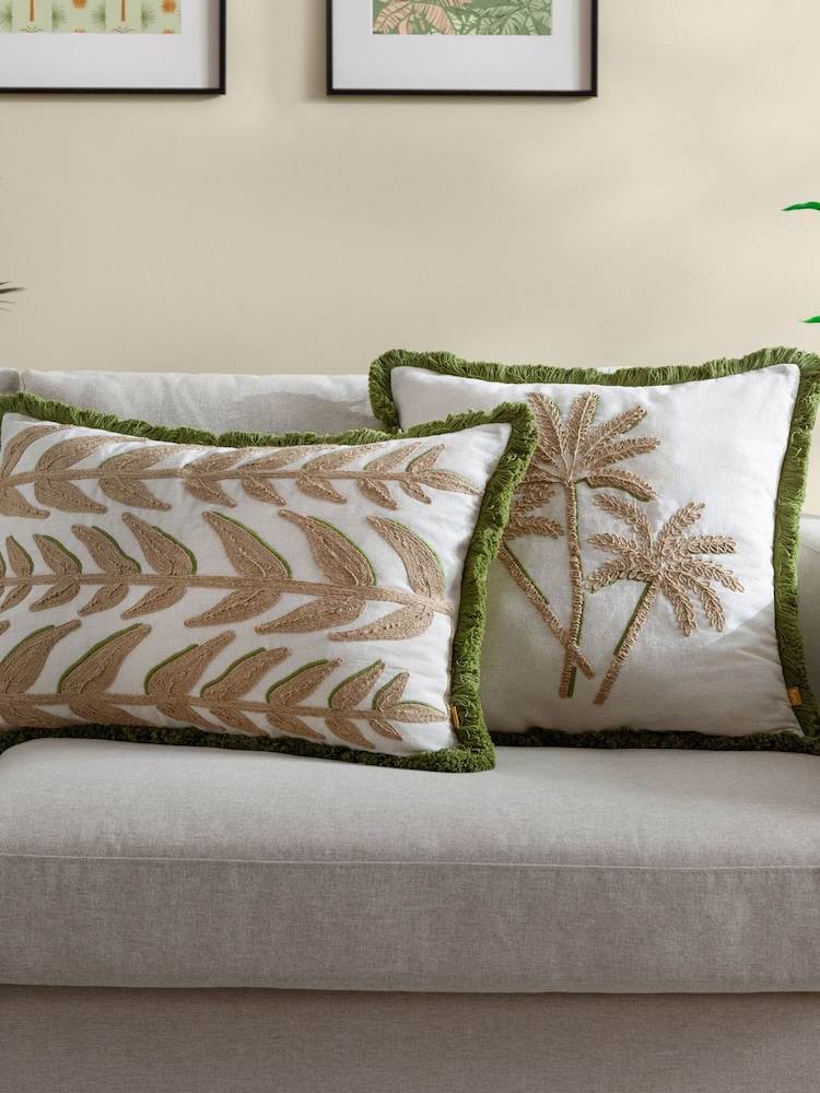 Furn Green Palm Embroidered Cushion - Image 7 of 7