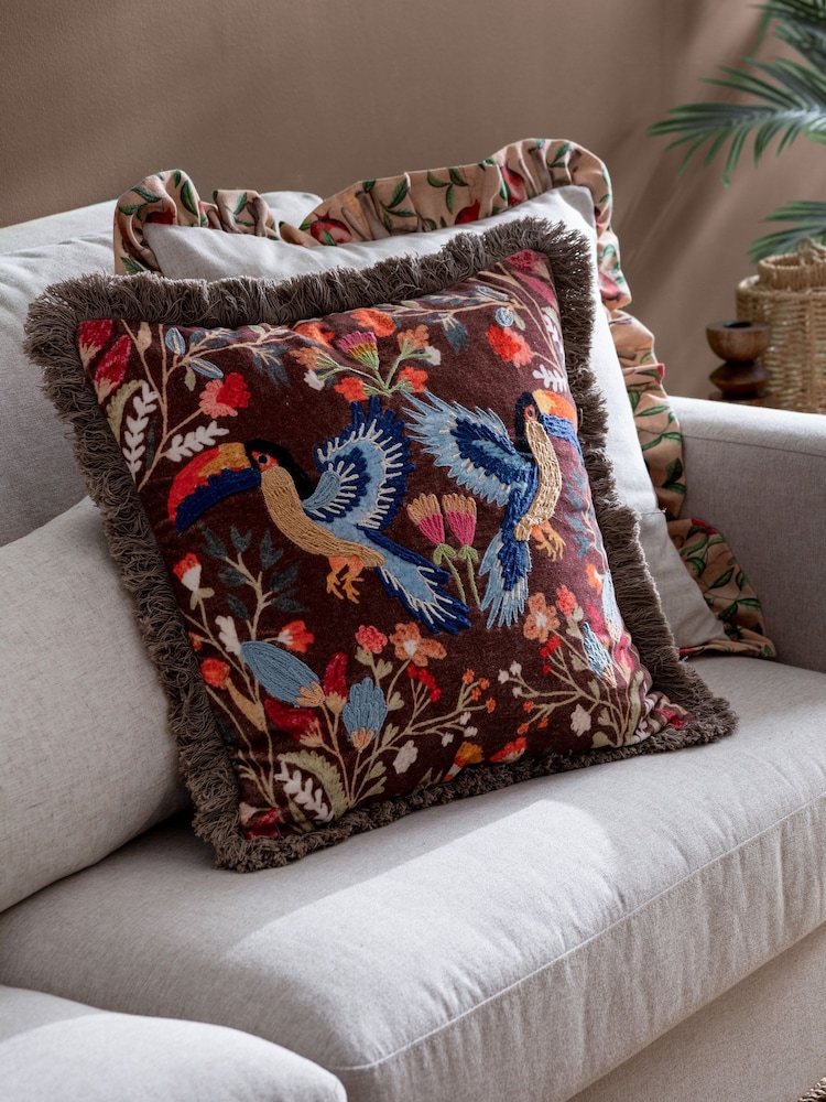 Wylder Multicolour Mirrored Toucan Feather Rich Cushion - Image 1 of 5
